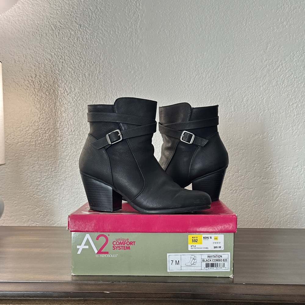 A2 by Aerosoles Black Ankle Boots with Buckle